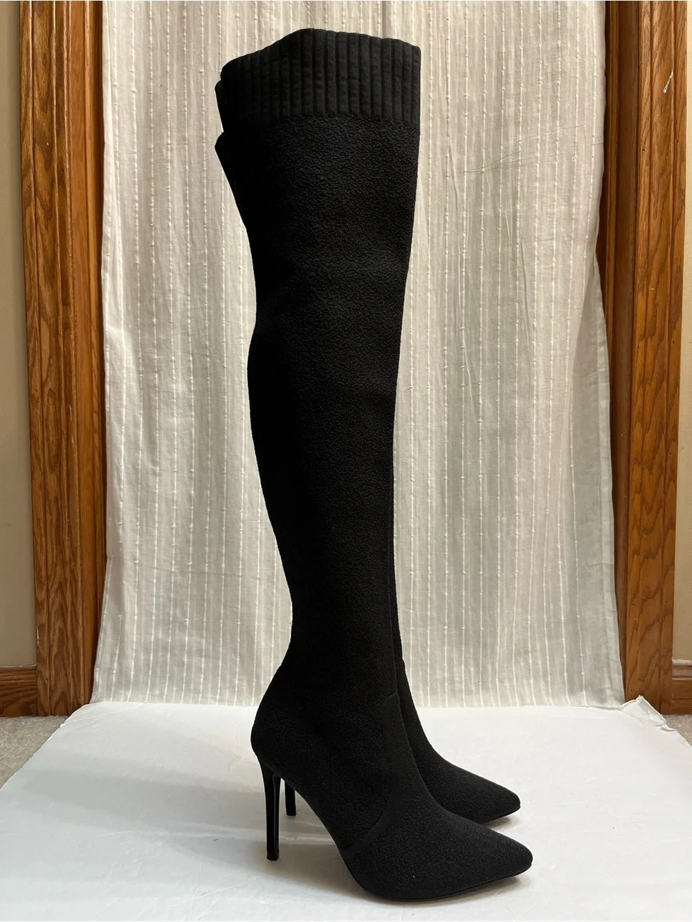 JustFab Ivy Black Thigh High Over The Knee Stiletto Boots 7.5 NWOB